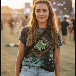 VINTAGE tie dye Irish Celtic tee t-shirt Green St. Patrick's day crew neck small